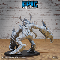 Insect Hulk Devourer by Epic Miniatures — rear three-quarter showing ridged segmented torso, overlapping dorsal spine clusters, broad clawed limbs, and layered chitinous leg plating, standing in a combat-ready crouch on a large oval base.