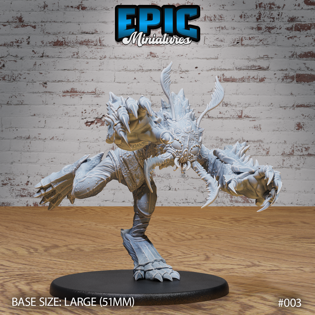Insect Hulk Devourer Chase by Epic Miniatures — large chitin-armoured creature with one claw raking outward, mandibles spread, dorsal spines and antler-like protrusions, on a 51mm round base.