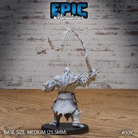 Orc warrior seen from behind mid-swing, the spiked chain whip arcing high, revealing detailed back armour, layered pauldrons, and bound lower-leg wrappings. Sculpt by Epic Miniatures.