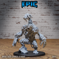 Limb Golem miniature by Epic Miniatures — hulking flesh construct crouching with arms spread wide, large circular toothed mouth on chest, clusters of curved claws, warped lumpen body on a 51mm scenic base.