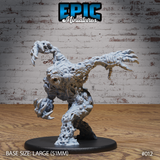 Limb Golem miniature by Epic Miniatures in a crouched lunge, one claw raised overhead and one extended low, with a large central eye on the torso and skulls fused into the pocked, blistered flesh body. Large 51mm base.