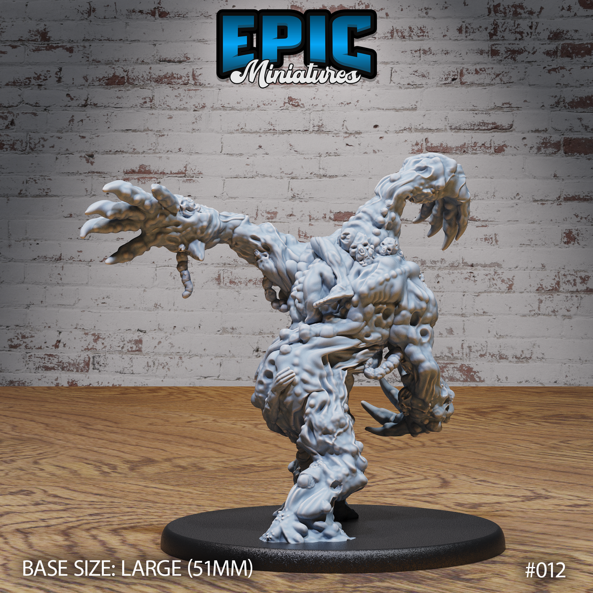 Limb Golem miniature by Epic Miniatures showing the creature rearing upright, one arm stretched forward with splayed claws, twisted limb formations rising from the back, and trapped faces visible across the heavily textured torso. Large 51mm base.