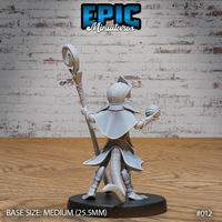 Lizardfolk sorcerer miniature seen from behind, showing scaled head and neck, broad smooth pauldrons, sweeping tabard, thick textured tail extending to the plain round base. Staff held aloft. Sculpt by Epic Miniatures.