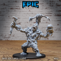 A towering multi-limbed golem with a central toothy maw, pockmarked body, trapped skulls, and splayed grasping arms ending in ice-like protrusions. Sculpt by Epic Miniatures.