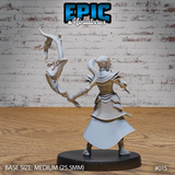 Dark elf warrior seen from behind, left arm raised high with a fire whip whose tendrils curl dramatically overhead. Detailed backplate armour with overlapping pauldrons, flowing coat beneath the plate, braided forearm guard, high ponytail. Sculpt by Epic Miniatures.