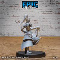 Rear view of an armoured dark elf female soldier, long hair trailing behind a tall crested helm, segmented back armour visible, one arm reaching back with clawed fingers, flowing coat and skirts in motion. Sculpt by Epic Miniatures.
