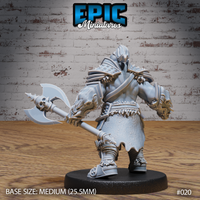 Orc warrior from behind showing broad spiked pauldrons, a fur-trimmed kilt, and a skull-hafted battle axe held low at the side. Sculpt by Epic Miniatures.