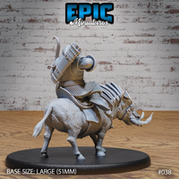 Rear-facing view of the dwarf warthog archer showing the rider's layered back armour, quiver, and the warthog's articulated flank plates and coarse fur texture. Sculpt by Epic Miniatures.