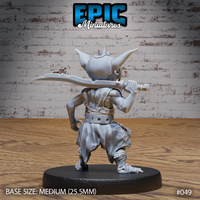 Goblin raider miniature seen from behind, curved blade held at shoulder height, studded belt and cloth wrappings visible, revealing the back detailing of the sculpt. Sculpt by Epic Miniatures.