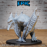 Pterafolk miniature by Epic Miniatures — crouching posture, jaws wide open revealing jagged teeth, ribbed wings half-spread, muscular body with leathery skin texture, large oval base.