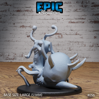 Rear view of the Carrion Snail Elder showing the smooth swollen gastropod body, coiling tentacles, and horned skull undercarriage with trailing claw-like appendages — by Epic Miniatures.