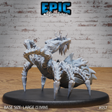 Drider Folk Mutating miniature by Epic Miniatures: humanoid torso with clawing arms lunging forward atop a large chitinous spider body with six razor-tipped legs, 51mm base.