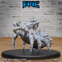 Drider Folk Mutating miniature by Epic Miniatures: humanoid torso with clawing arms lunging forward atop a large chitinous spider body with six razor-tipped legs, 51mm base.