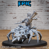 Drider folk archer seen from behind, revealing a detailed quiver of arrows across the shoulders and a spiked, textured spider abdomen with sharp segmented legs spread wide. Epic Miniatures.