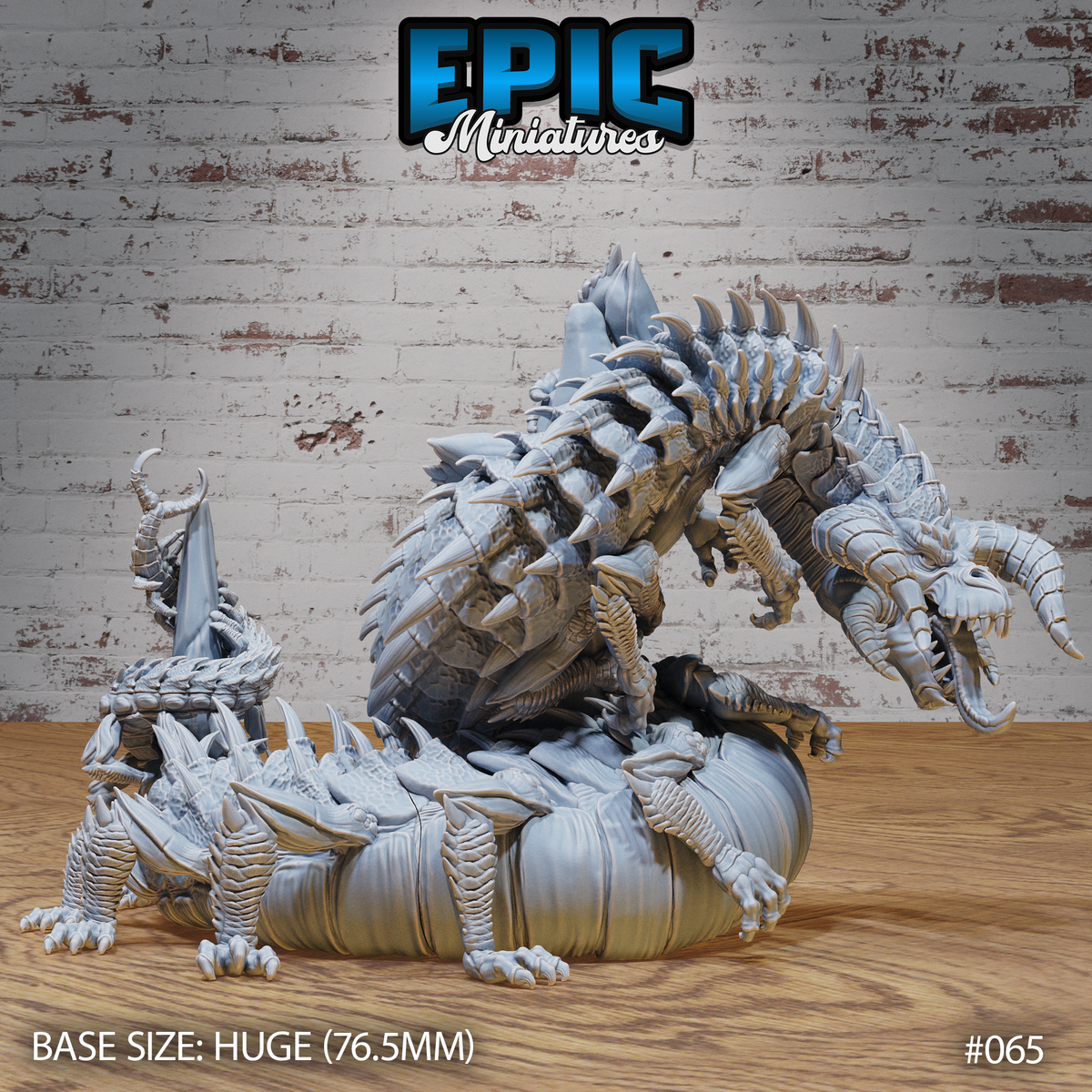 Blackspawn Crawler by Epic Miniatures — a coiled serpentine beast with a raised crocodilian head, jaws open wide, dorsal spines, clawed forelimbs, and heavily plated overlapping scales across its entire body.