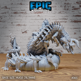 Blackspawn Crawler by Epic Miniatures — a coiled serpentine beast with a raised crocodilian head, jaws open wide, dorsal spines, clawed forelimbs, and heavily plated overlapping scales across its entire body.