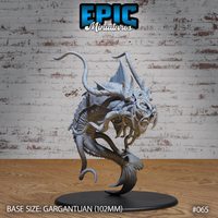 Elder Aboleth miniature by Epic Miniatures — coiling creature rearing forward, clusters of unblinking eyes and open fanged maw, long antennae overhead, tentacles curling beneath, on a 102mm oval base.