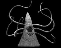 Roper miniature by MZ4250 — cone-shaped, bark-textured body with a single central eye, wide tooth-ringed maw, and eight long whipping tentacles spreading outward.