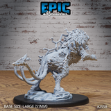 Thunder Lion by Epic Miniatures — rear view of the rearing lion showing armoured scale-covered flanks, branching lightning protrusions across the spine, and coiling barbed tail with split tendrils.