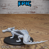 River Crocodile miniature by Epic Miniatures — rearward view showing the spined back, heavily scaled flanks, spiked tail tip, and thick clawed limbs, mounted on a large oval base.