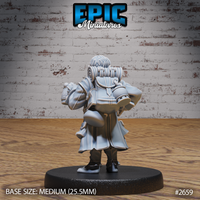 Halfling miniature seen from behind, showing a large rolled pack strapped across broad shoulders, detailed coat drape, and thick tousled hair. Mounted on a round base. Sculpt by Epic Miniatures.