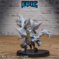 Cat folk druid seen from behind, showing dramatic billowing cloak, scroll-worked hat brim, and a staff wreathed in wild flame held aloft, clawed fingers outstretched at the side. Sculpt by Epic Miniatures.