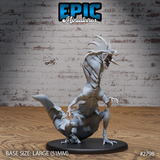 Rearing cobra lizard creature with jaws open wide, antennae swept back, segmented abdomen curving behind it, claws raised, skull underfoot on a large oval base. Sculpt by Epic Miniatures.