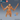 Digital render of an unpainted hobgoblin gladiator miniature in terracotta resin tone, dual-wielding long curved blades with arms spread wide in an aggressive stance, wearing layered shoulder armour, decorated bracers, and an ornate belt, mouth open in a battle roar, shown alongside a 32mm scale reference figure and a blue d20