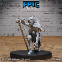 Kneeling elf female fighter miniature with long flowing hair, planting an ornate long sword beside her, one hand reaching forward with clawed fingers. Feathered back elements and layered leather armour. Sculpt by Epic Miniatures.