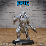 Muscular orc paladin in spiked plate armour and fur-trimmed boots, holding a war axe at his side, with a beast skull talisman at his waist and swept-back hair. Sculpt by Epic Miniatures.