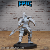 Orc paladin in layered plate armour with spiked pauldrons, viewed from behind, long braided hair visible, gripping a war axe in one hand with the other fist clenched. Sculpt by Epic Miniatures.