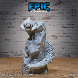 Front view of an unpainted grey resin Frost Worm Climbing miniature by Epic Miniatures — a huge worm-like creature with tessellated stone-like scales rearing upward on a 76.5mm base, single cyclopean eye above a fanged open maw, clawed limbs braced forward mid-lunge