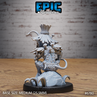Rear view of the same unpainted grey resin Jungle Goblin miniature showing mushrooms growing along the goblin's shoulders and spine, rope-bound armour panels, a curling tail, and the detailed root mound base with curved tendrils. Medium 25.5mm base. Epic Miniatures catalogue number 6780.