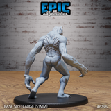 Heavily muscled serpent-headed humanoid seen from behind, arms extended low with clawed hands, deep sinew ridges across the back and legs, mounted on a large oval base. Sculpt by Epic Miniatures.