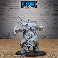 Rear view of a grotesque mutant brute with boil-covered back, layered armour plates, chains, and a topknot, mounted on a large 51mm round base. Sculpt by Epic Miniatures.