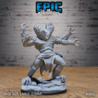 Gug Abomination miniature by Epic Miniatures — large fanged creature with four clawed arms spread wide, chest-mounted maw ringed with teeth, torso wrapped in bandages, crouching over a rocky rubble base.