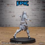 Deep one spawn from behind, bony dorsal spines rising from the skull, webbed clawed hands outstretched, rope-cinched waist, muscular lean frame with leg spurs. Sculpt by Epic Miniatures.