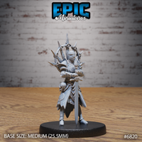 All Seeing Knight by Epic Miniatures — armoured warrior in chainmail and plate, holding a two-handed sword, wearing a spiked iron halo ringed with sculpted eyes. Skull details on belt and tabard.