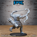 Blemmyes archer by Epic Miniatures — rear view showing a quiver of barbed arrows strapped across the back, rope belt and feathered skirt detail visible, arms outstretched holding a shortbow at full draw.