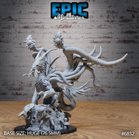 Eldritch Void Dragon by Epic Miniatures — side profile showing the mass of barbed segmented tentacles sweeping outward, insectoid torso with layered armoured plating, organic Underdark scenic base with mushrooms and hollow skulls.