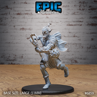 Firbolg barbarian lunging forward mid-charge, swinging a heavy spiked flail in both hands, wearing a billowing fur-trimmed cloak, fringed hide wrappings, and a ferocious snarl. Sculpt by Epic Miniatures.