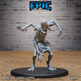 Multi-armed gaunt figure seen from behind, four arms raised and outstretched, wearing a tattered belted tabard with ragged hem, scaled lower legs with pronounced clawed toes, long braided or wrapped hair visible at the crown. Sculpt by Epic Miniatures.