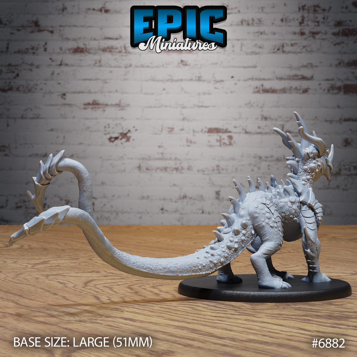 Crystal Guard Drake by Epic Miniatures — side profile emphasising the plated underbelly scales, clawed feet, and the dramatic contrast between the smooth tail and the textured, spike-covered torso and haunches.