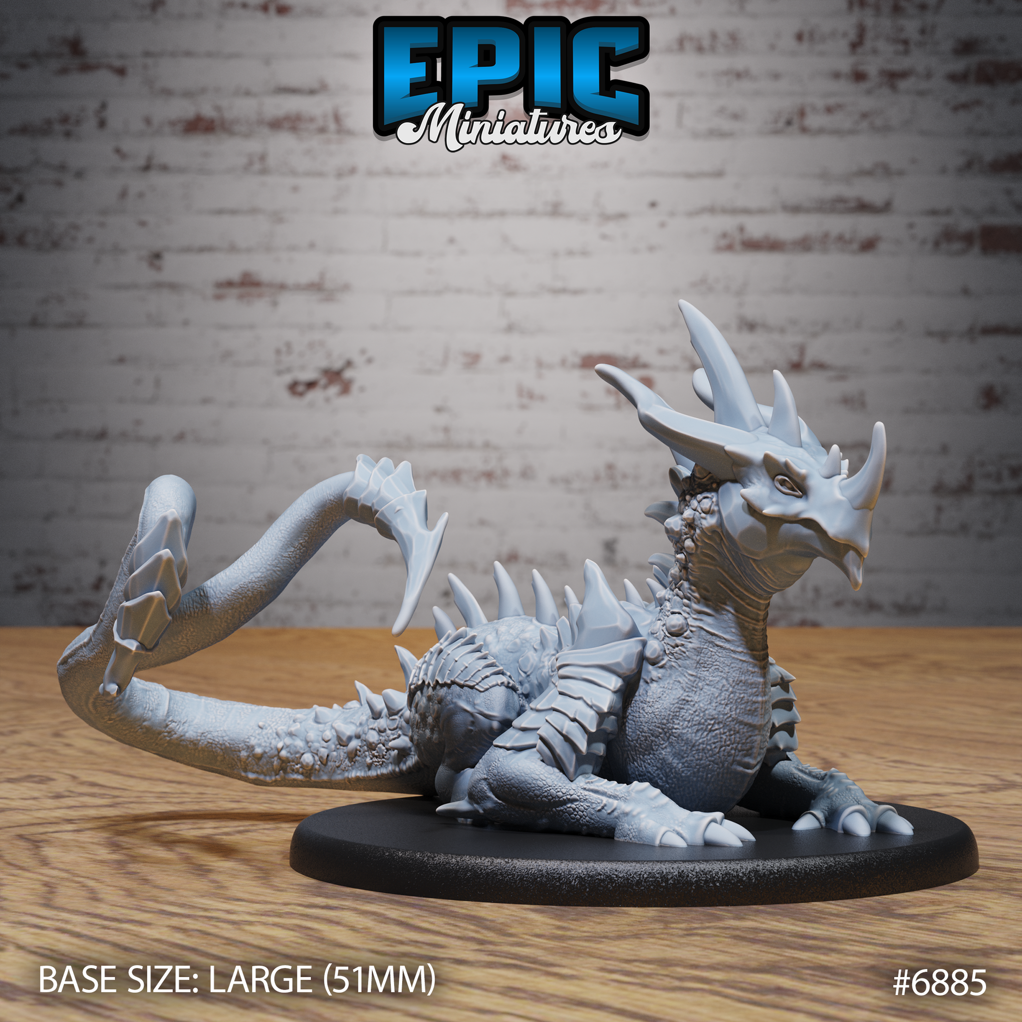 Crystal Guard Drake by Epic Miniatures, a heavily scaled drake lying low with its long tail curled behind it, dorsal spines running the body length, on a large oval base.