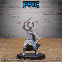 Armoured templar knight raising a straight sword overhead with right hand, holding a mace in the left, wearing a sun-crowned great helm, fur-trimmed pauldrons, and a cross-emblazoned tabard. Sculpt by Epic Miniatures.
