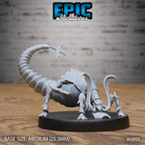 Rust Monster by Epic Miniatures, crouched low with tendrils probing the ground, long segmented tail arching high with feathered antennae spread at the tip, clawed legs planted in a stalking pose on an oval base.