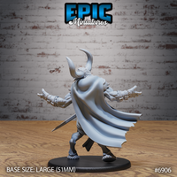 Minotaur Captain Roar by Epic Miniatures, facing forward — fanged jaw open in a roar, horn helmet, jagged serrated chest armour, leather-wrapped fists spread wide, heavy sword at hip, wide dominant stance on large round base.