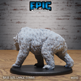 Large bear sculpt viewed from behind and to the side, showing the deep shaggy fur texture across the haunches and back, heavy muscular build, and thick clawed feet. By Epic Miniatures.