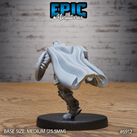 Rear view of a full-plate armoured knight mid-sprint, dominated by a billowing cape with deep sculpted fabric folds, articulated leg armour, and decorated sabatons visible beneath. Sculpt by Epic Miniatures.