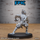 Mind Eater Assassin by Epic Miniatures — viewed from behind, a bladed weapon slung across the back, rope-wrapped torso and legs visible, coiled fighting stance with hooked blade extended to one side.